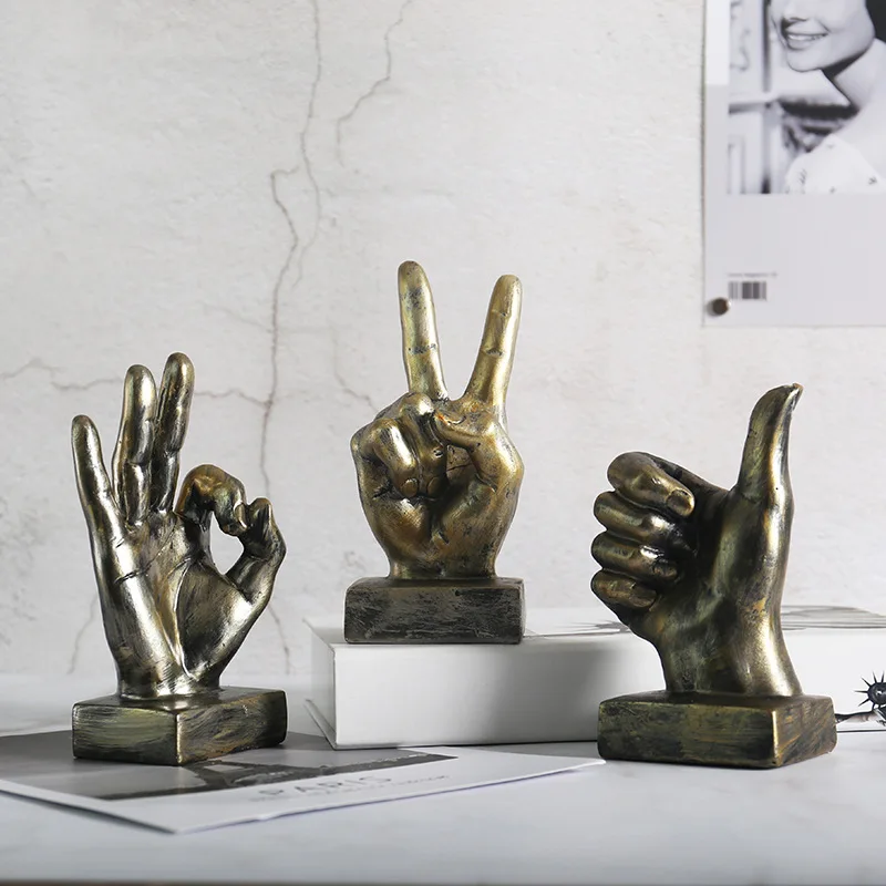 

Nordic Creative Hand Finger Gesture Desk Statues OK Victory Thumbs-up Fingers Sculpture Home Living Room Cabinet Shelf Decor