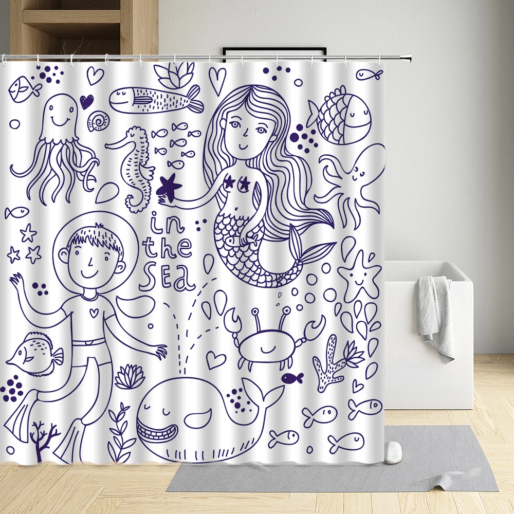 Ocean Creatures Shower Curtain Mermaid Starfish Conch Bubble Shark Whale Octopus Pufferfish Hippocampus Coral Crab Dolphin
Ocean Creatures Shower Curtain Mermaid Starfish Conch Bubble Shark Whale Octopus Pufferfish Hippocampus Coral Crab Dolphin