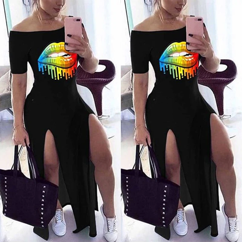 2020 Sexy Lip Print Off The Shoulder Slash Neck Y2k Maxi Dress Fashion Women Short Sleeve Bodycon Large Size Elegant Dresses
2020 Sexy Lip Print Off The Shoulder Slash Neck Y2k Maxi Dress Fashion Women Short Sleeve Bodycon Large Size Elegant Dresses
