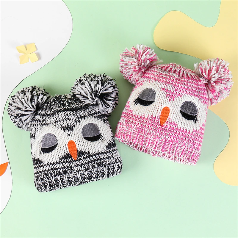 

Cute Cartoon Owl Baby Hat Knitted Warm 2-8T Kids Hat Pompom Boys Girls Woolen Cap Beanies Toddler Children Hat
