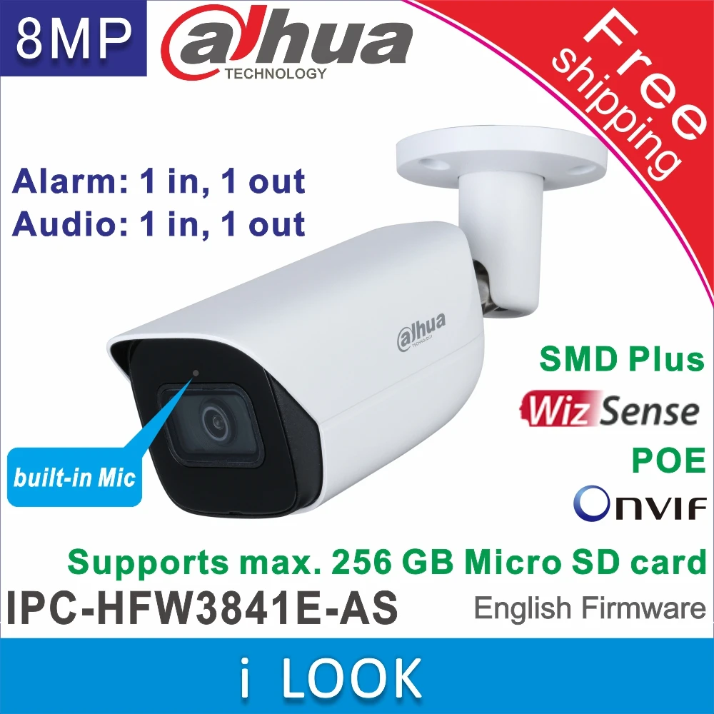 Сетевой видеорегистратор Dahua IPC HFW3841E AS 8MP IP Камера IR30M встроенный микрофон и аудио