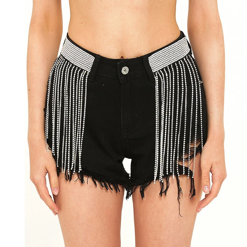 Sexy Fringe Shorts Denim Jeans Women Rhinestone Embellished Female Short Trousers Tassel Summer Clothing Designer Black 2021
Sexy Fringe Shorts Denim Jeans Women Rhinestone Embellished Female Short Trousers Tassel Summer Clothing Designer Black 2021