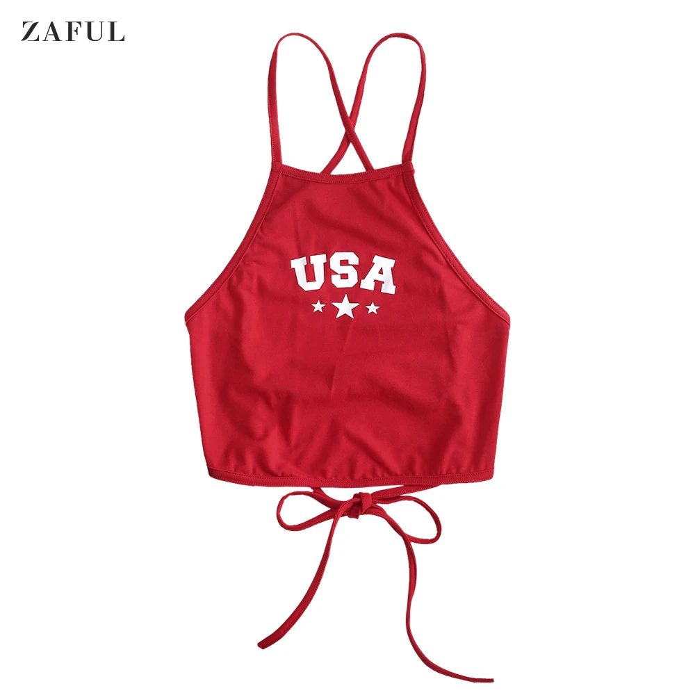ZAFUL на шнуровке со звездами надписями Графический Топ летний сексуальный женский