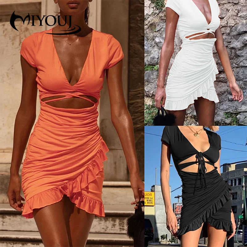 MIYOUJ Hollow Out Summer Women's Dress 2021 Sexy V-neck Short Sleeve Dresses Female Solid Ruffle Bandage Skirt
MIYOUJ Hollow Out Summer Women's Dress 2021 Sexy V-neck Short Sleeve Dresses Female Solid Ruffle Bandage Skirt