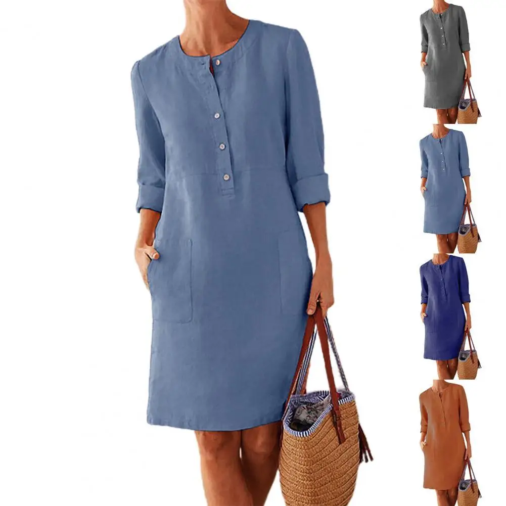 Mini Dress Party Dress Maxi Dress Women Dress Solid Color Pockets Summer Round Neck Long Sleeve Buttons Dress for Dating Robe
Mini Dress Party Dress Maxi Dress Women Dress Solid Color Pockets Summer Round Neck Long Sleeve Buttons Dress for Dating Robe