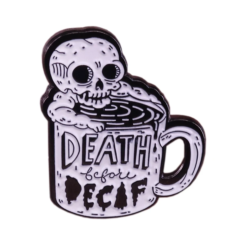 Эмалированная заколка Death before decaf брошь в виде кофейной чашки значок скелет