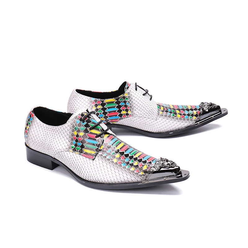 Men's pointed toe dress shoes Fish scale pattern colour river lace-up oxford for men party wedding size 38-46 | Обувь