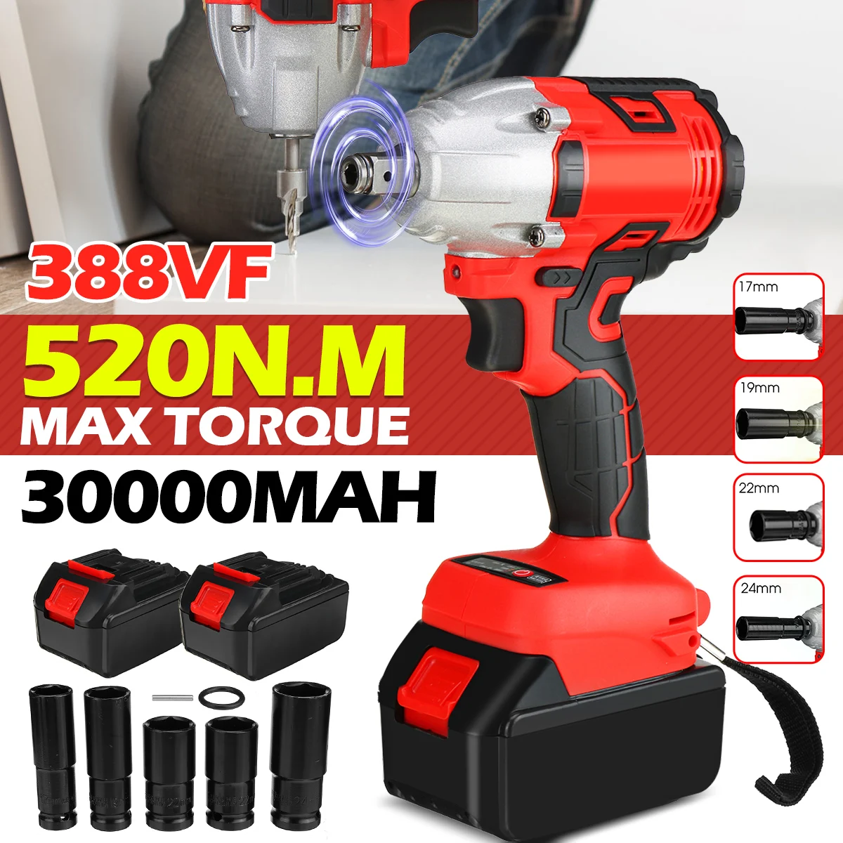 520N.m Brushless Electric Impact Wrench 1/2 Sokect Cordless Wrench Screwdriver Power Tools Rechargeable for Makita 18V Battery
520N.m Brushless Electric Impact Wrench 1/2 Sokect Cordless Wrench Screwdriver Power Tools Rechargeable for Makita 18V Battery