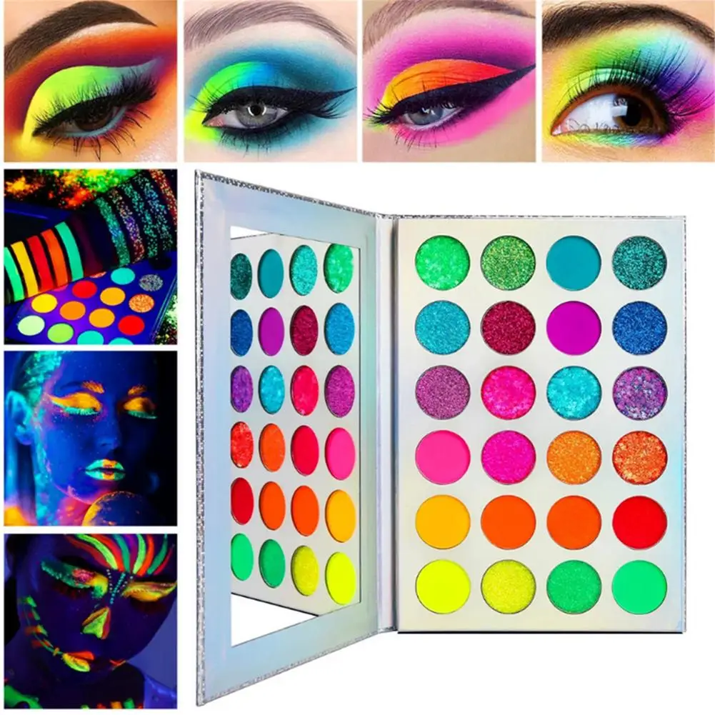 24 Colors Eye Shadow Palette Neon Glitter-Matte Glow In Dark Makeup Halloween Party Clubbing Fluorescent Eye Shadows Cosmetic
24 Colors Eye Shadow Palette Neon Glitter-Matte Glow In Dark Makeup Halloween Party Clubbing Fluorescent Eye Shadows Cosmetic