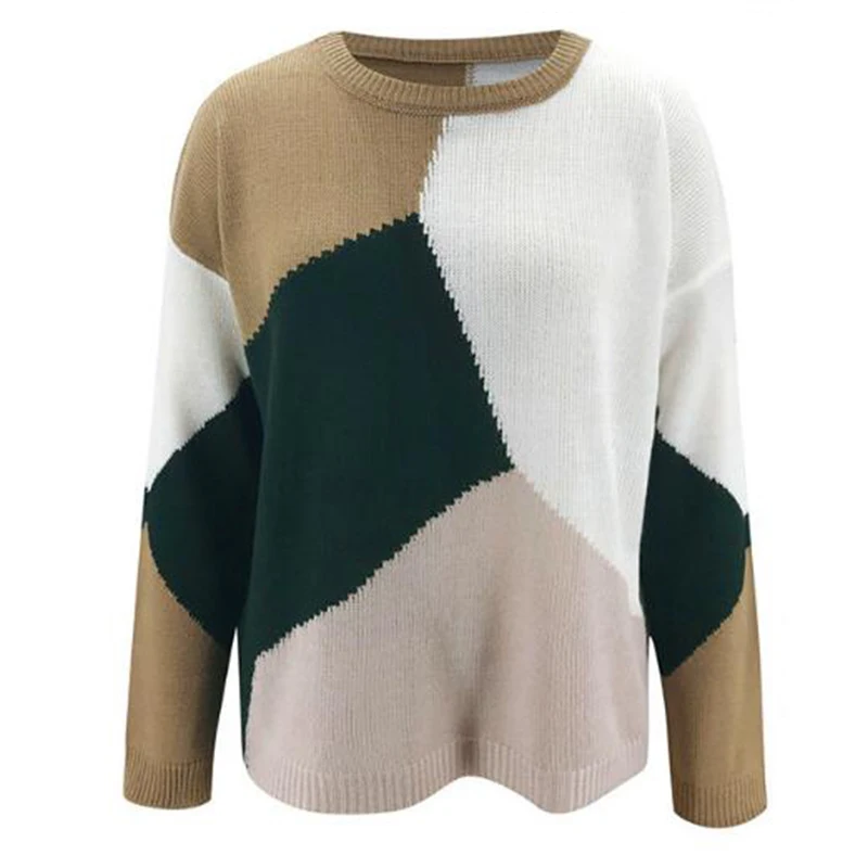2020 Autumn Winter Women Sweater Fashion Color Matching Patchwork O-Neck Long Sleeve Pullovers Tops Casual Loose Knitted Sweater
2020 Autumn Winter Women Sweater Fashion Color Matching Patchwork O-Neck Long Sleeve Pullovers Tops Casual Loose Knitted Sweater