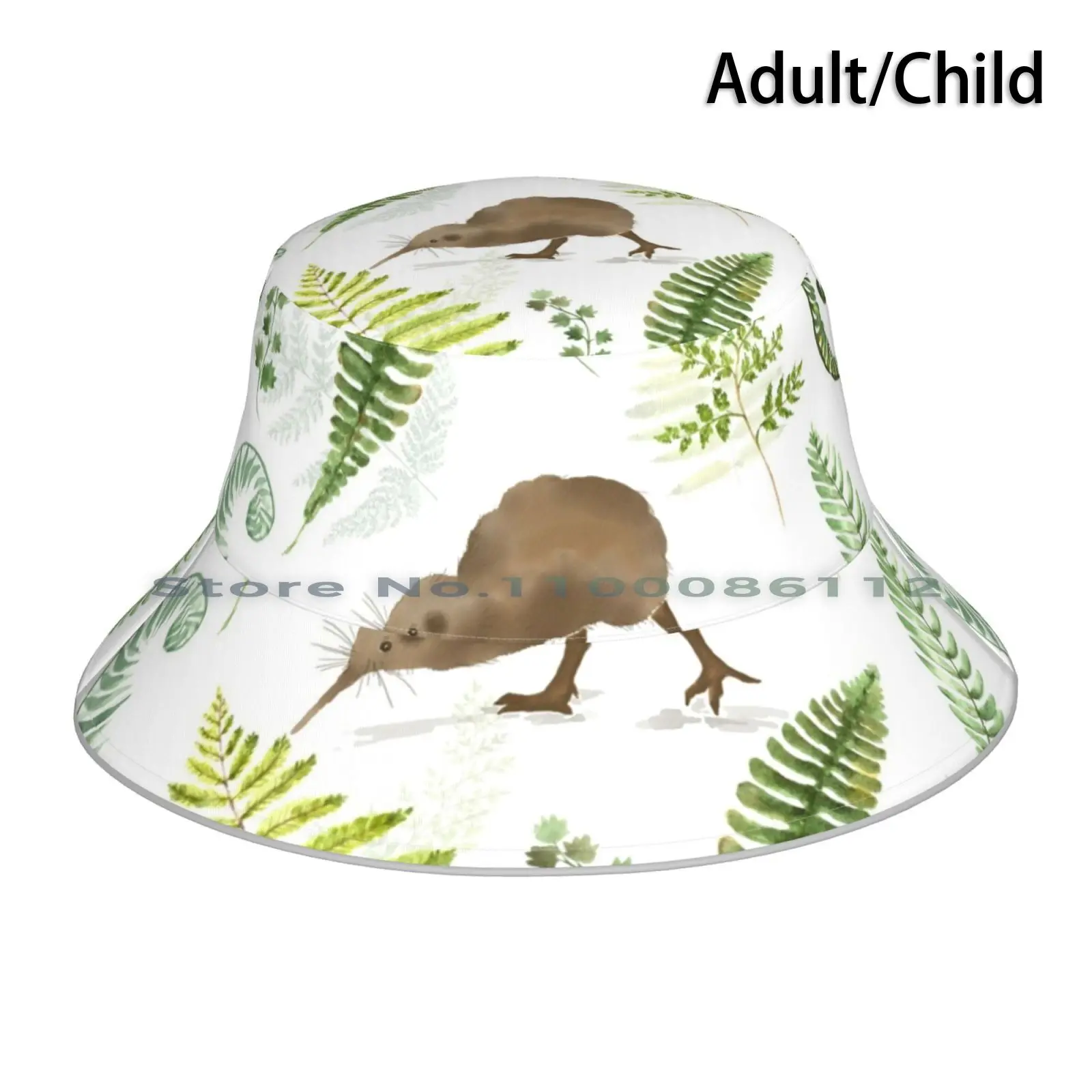 

New Zealand Kiwi Bird And Fern Fronds Pattern Design Bucket Hat Sun Cap Rainbow Bird Rainbow Kiwi New Zealand Kiwi Native Birds