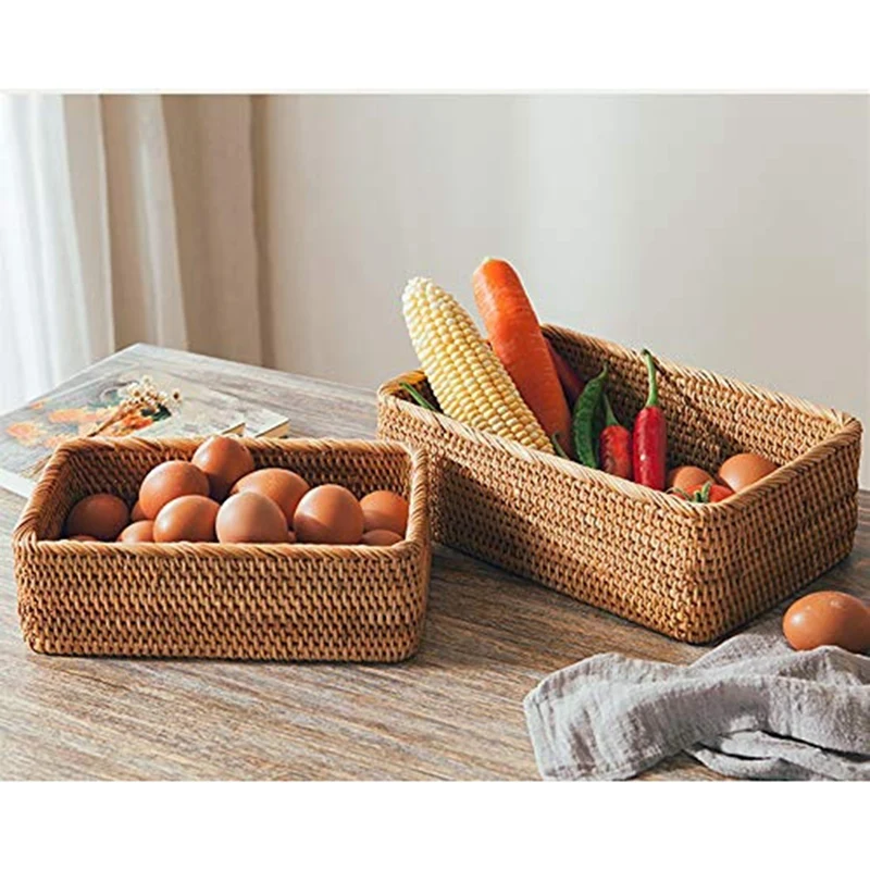 Hand-Woven Rectangular Rattan Basket Fruit Tea Snack Bread Picnic Cosmetic Storage Box Kitchen Supplies Household Tools 
Hand-Woven Rectangular Rattan Basket Fruit Tea Snack Bread Picnic Cosmetic Storage Box Kitchen Supplies Household Tools