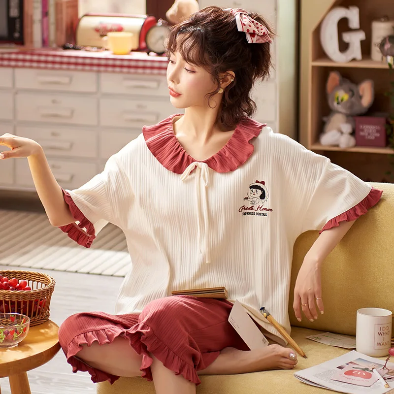 Size"M-4XL" Women's Cotton Homedress Pajamas Sets Half Sleeve Calf-Length Pants Nightgown Round Neck Sleepwear New Home Clothing
Size"M-4XL" Women's Cotton Homedress Pajamas Sets Half Sleeve Calf-Length Pants Nightgown Round Neck Sleepwear New Home Clothing