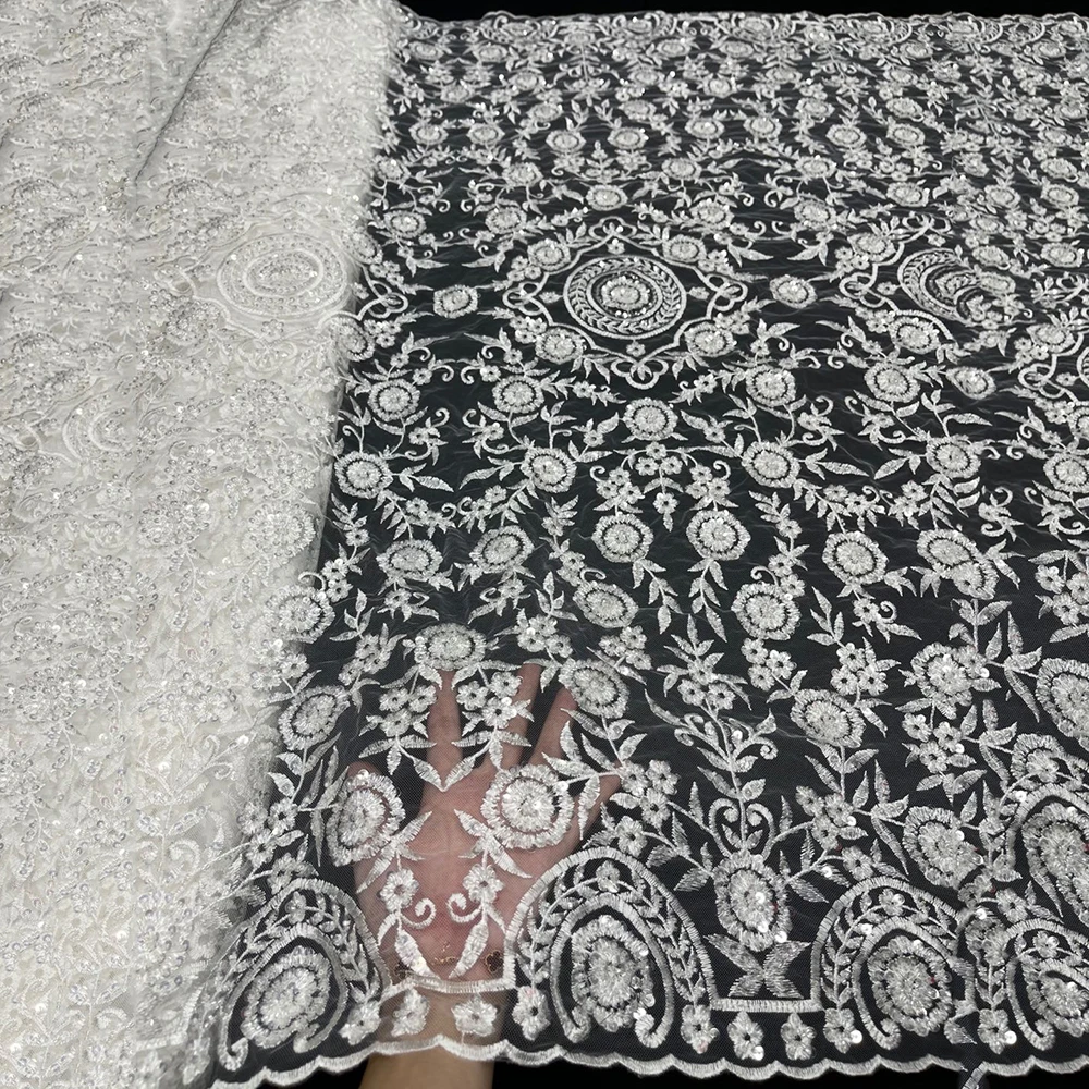 Wedding Bridal Nigerian Pure White African Handmade Beaded Lace Fabric 2022 High Quality French Mesh Embroidery Sequins Material
Wedding Bridal Nigerian Pure White African Handmade Beaded Lace Fabric 2022 High Quality French Mesh Embroidery Sequins Material