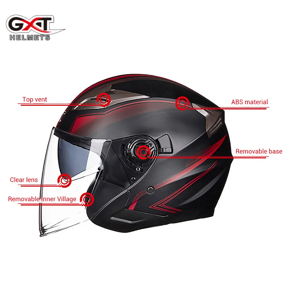 Мотоциклетный шлем GXT для мужчин и женщин защитный с двойными линзами на пол-лица