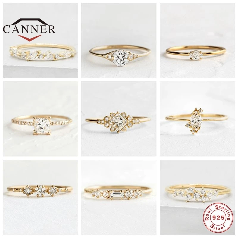 

CANNER 100% 925 Sterling Silver Ring for Women Zircon CZ Gold Color Party Finger Rings Silver 925 Jewelry Wedding Anillos Gifts