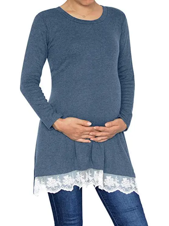 Весенне-осенняя одежда для беременных с длинным рукавом кружевным подолом в