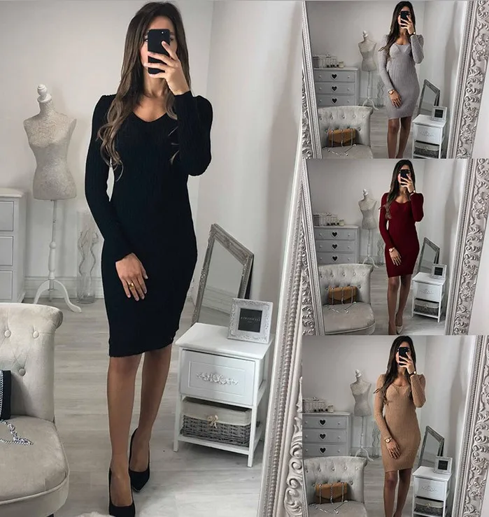 Women Mid-Calf Knitted Dress Sexy Long Sleeve Autumn Casual Stretchy Elastic Elegant O-Neck Solid Dresses Bodycon Clubwear
Women Mid-Calf Knitted Dress Sexy Long Sleeve Autumn Casual Stretchy Elastic Elegant O-Neck Solid Dresses Bodycon Clubwear