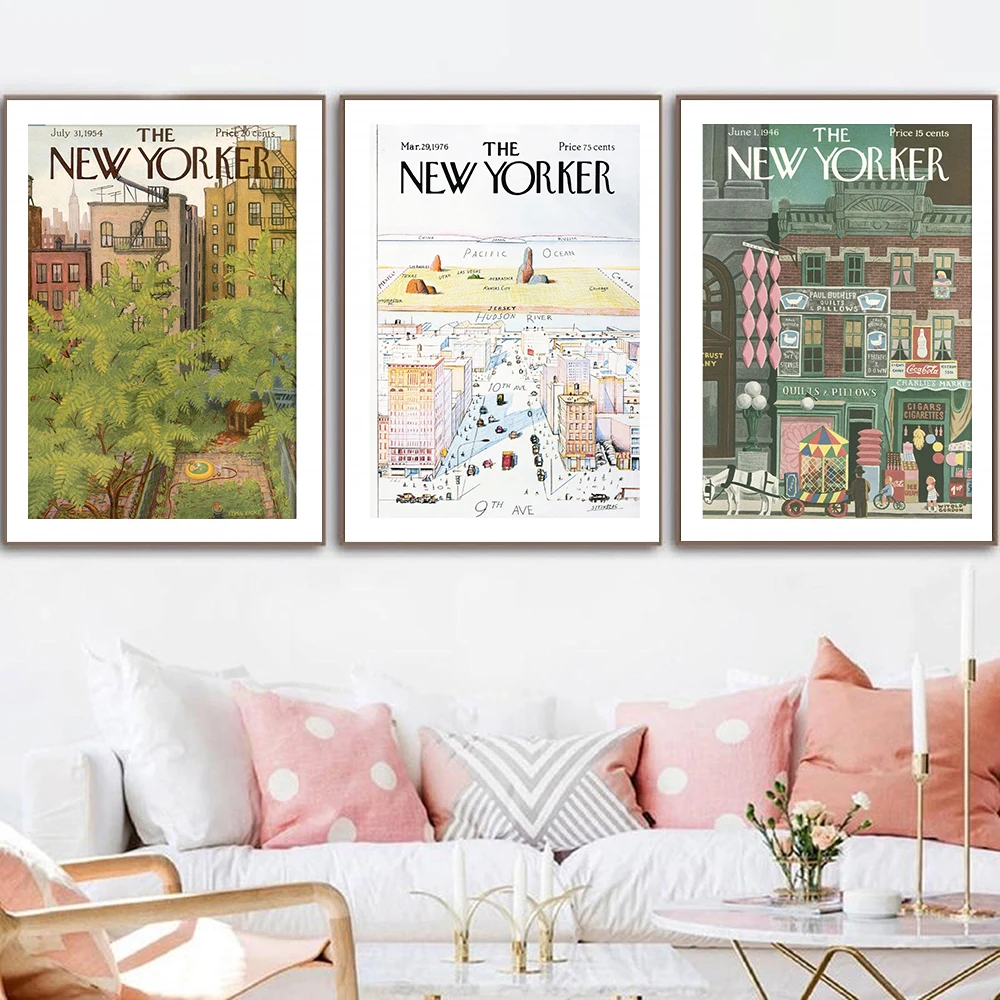 

Постер для обложки журнала New Yorker, принты, абстрактное настенное искусство, Картина на холсте в стиле ретро, домашний декор для гостиной