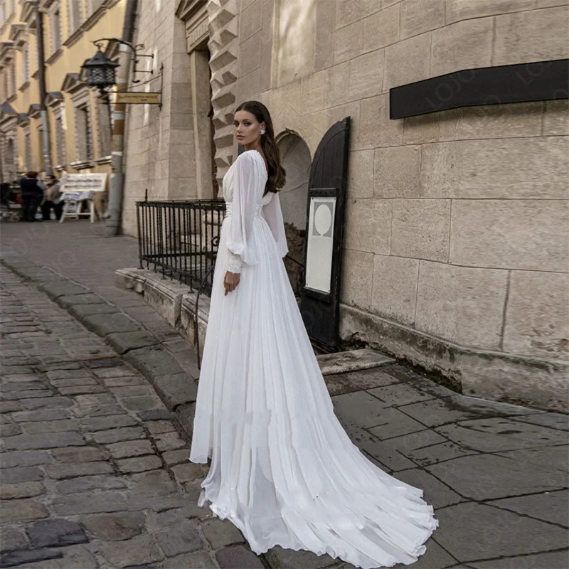 Long Puff Sleeves Wedding Dress Chiffon V-Neck Lace A-Line Bridal Gowns White Ivory Custom Made Party 2022 Arabic Sweep Train
Long Puff Sleeves Wedding Dress Chiffon V-Neck Lace A-Line Bridal Gowns White Ivory Custom Made Party 2022 Arabic Sweep Train