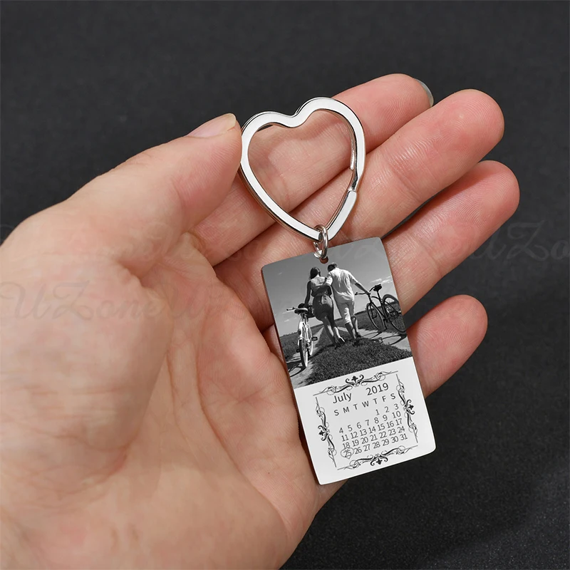 UZone Personalized Calendar Keychain Stainless Steel Name Date Key Chain Hand Stamped Custom Keychains Anniversary Gifts | Украшения и