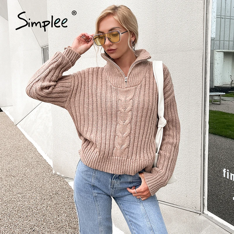 Simplee Causal turtleneck long sleeve women knitted sweater solid Office zipper design pullover autumn High street female jumper
Simplee Causal turtleneck long sleeve women knitted sweater solid Office zipper design pullover autumn High street female jumper