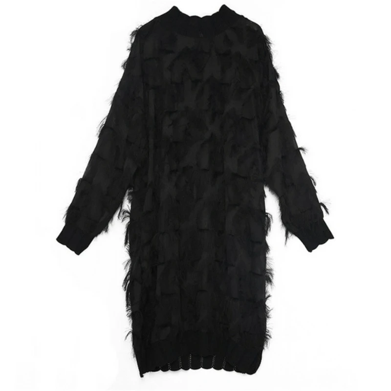 2020 New Spring Autumn Stand Collar Long Sleeve Perspective Black Loose Tassels Big Size Dress Women Fashion Tide
2020 New Spring Autumn Stand Collar Long Sleeve Perspective Black Loose Tassels Big Size Dress Women Fashion Tide