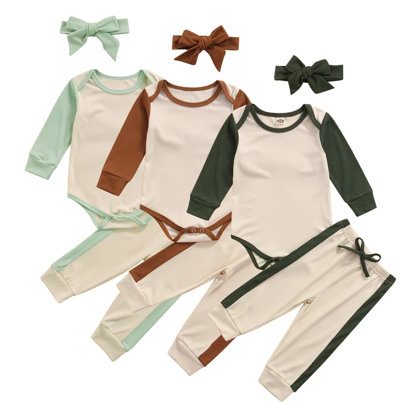 Infant Baby Girls Boys 3Pcs Fall Outfits Long Sleeve Color Block Romper + Elastic Waist Pants + Headband Set for Newborns
Infant Baby Girls Boys 3Pcs Fall Outfits Long Sleeve Color Block Romper + Elastic Waist Pants + Headband Set for Newborns