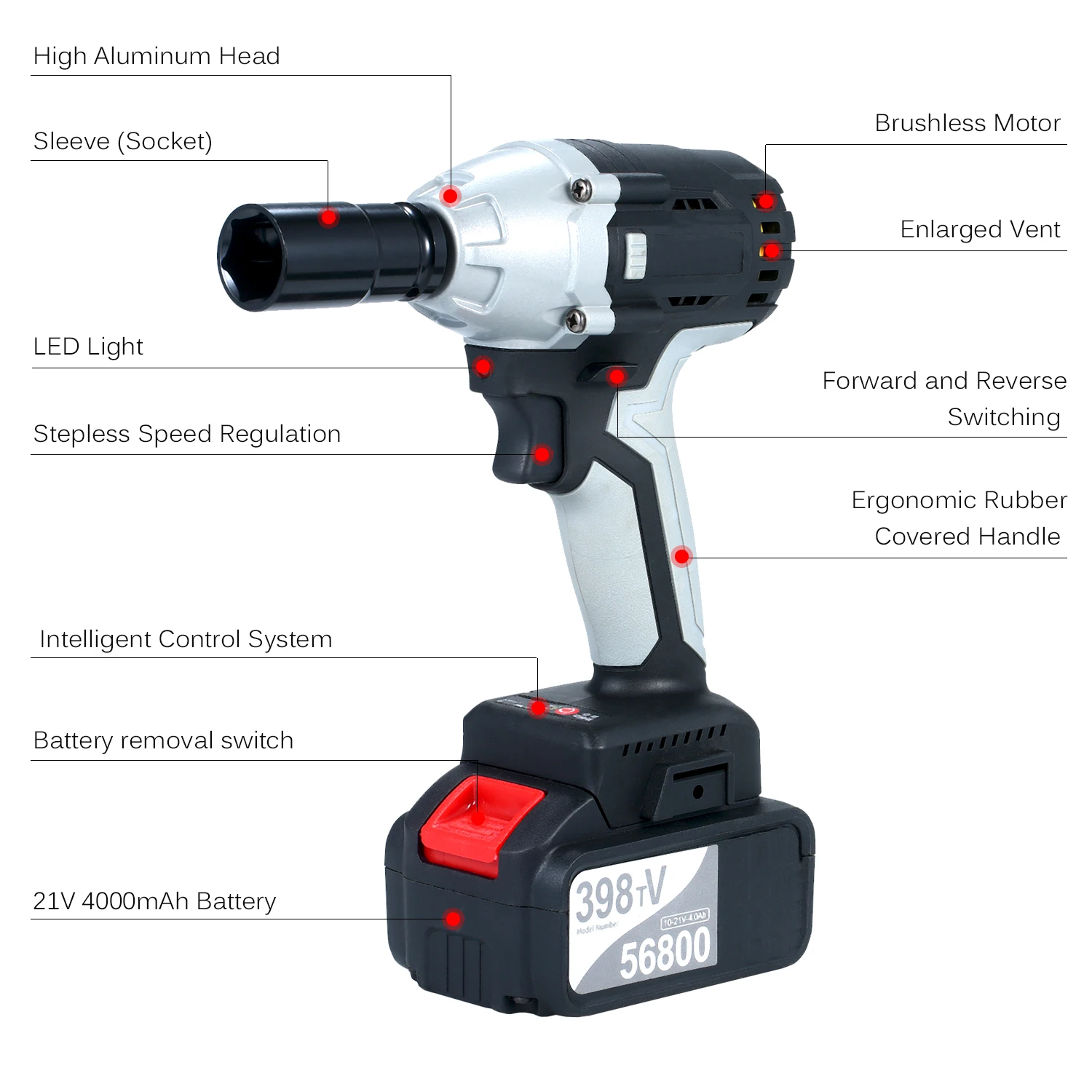 Brushless Impact Wrench with 1/2in Chuck 980 Torque 4.0A Battery Cordless Electric Impact Wrench with Driver Impact Sockets
Brushless Impact Wrench with 1/2in Chuck 980 Torque 4.0A Battery Cordless Electric Impact Wrench with Driver Impact Sockets