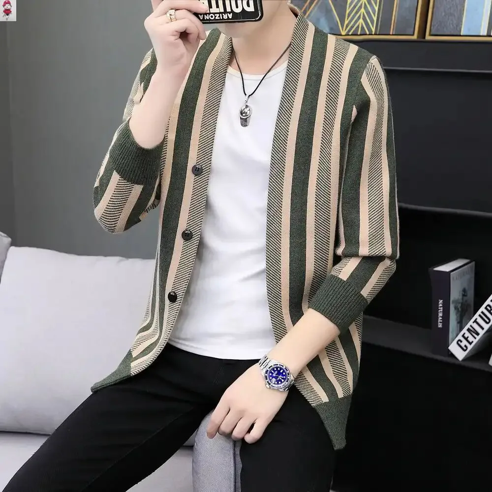 England Men's Wool Cardigan Knitting Single Breasted Stripe Decor Single Breasted Spring Autumn Sweater Fashion Male Clothes
England Men's Wool Cardigan Knitting Single Breasted Stripe Decor Single Breasted Spring Autumn Sweater Fashion Male Clothes