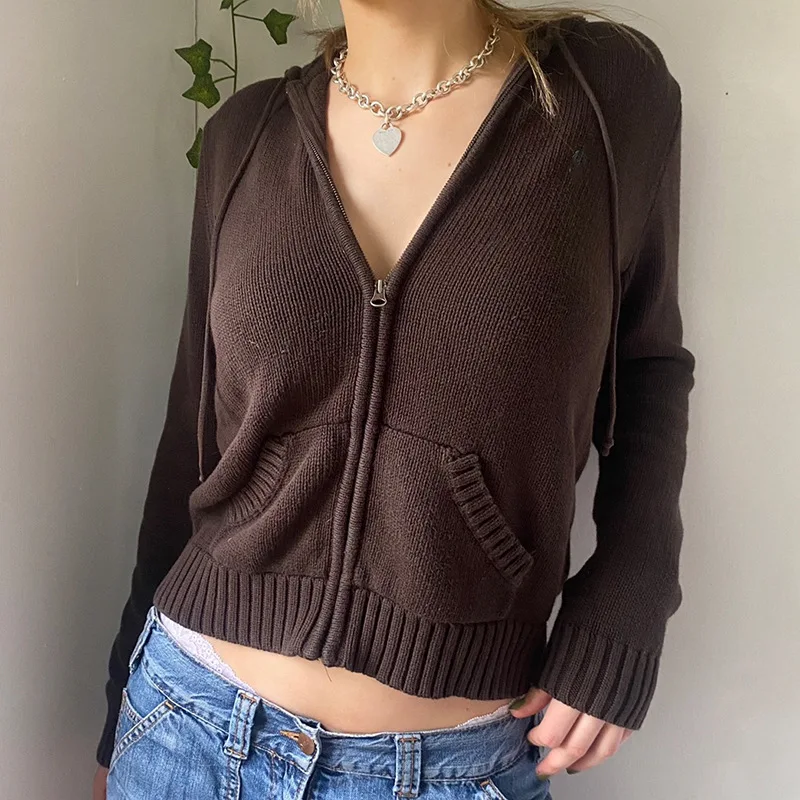 WeiYao Vintage Brown Solid Y2K Hooded Sweaters Women Autumn Winter Lantern Sleeve Zip Up Jacket Cardigan Knitted Hoodies 2021
WeiYao Vintage Brown Solid Y2K Hooded Sweaters Women Autumn Winter Lantern Sleeve Zip Up Jacket Cardigan Knitted Hoodies 2021