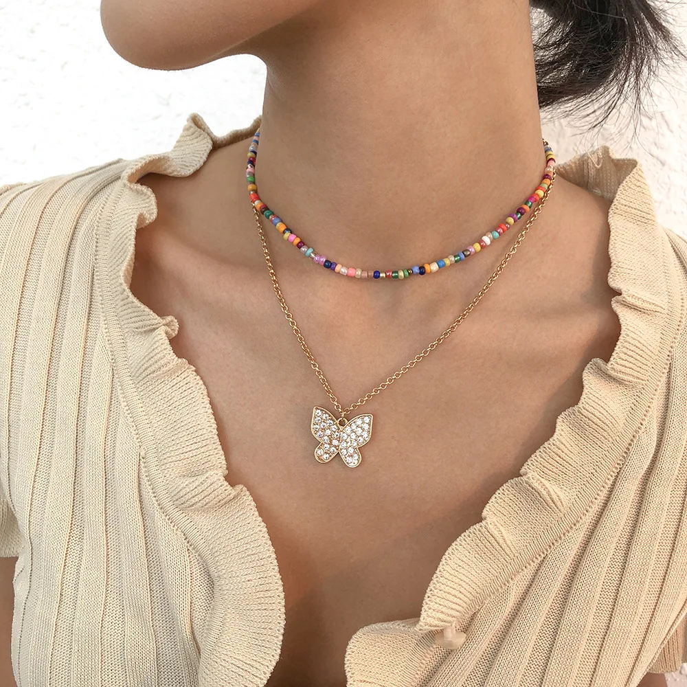 Creative Women Handmade Necklace Alloy Color Bead Multi-Layer Necklace Butterfly Pendant Clavicle Chain Women Cute Necklace
Creative Women Handmade Necklace Alloy Color Bead Multi-Layer Necklace Butterfly Pendant Clavicle Chain Women Cute Necklace