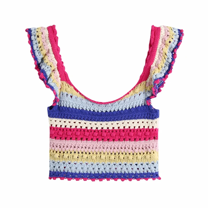 Women Fashion ruffled knit top Vintage wide straps ruffles round neck top Female Basic Casual Tank Color striped Knitted Camis
Women Fashion ruffled knit top Vintage wide straps ruffles round neck top Female Basic Casual Tank Color striped Knitted Camis