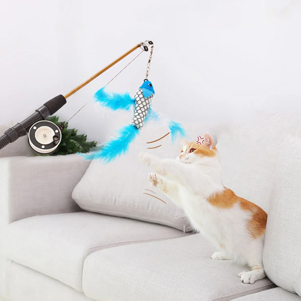 

Simulation Telescopic Fishing Rod Fish-shaped Feathers Funny Cat Stick Kitten Catcher Interactive Toys Pet Cats Teaser Toy