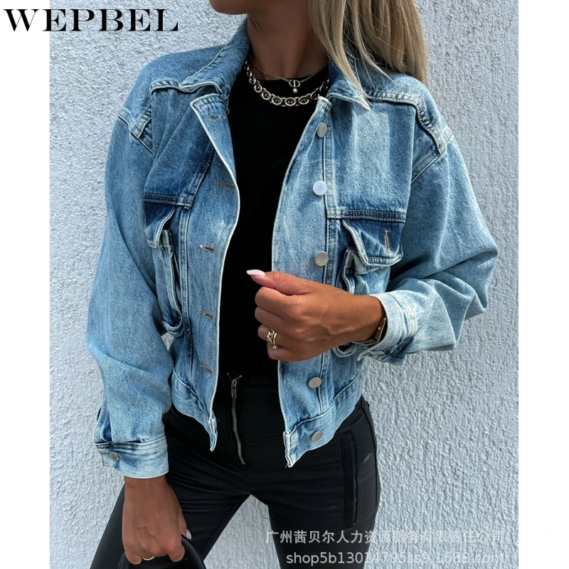 WEPBEL Denim Coat Women's Solid Color Pocket Splicing Coat Autumn Long Sleeve Single-Breasted Turn-down Collar Denim Coat
WEPBEL Denim Coat Women's Solid Color Pocket Splicing Coat Autumn Long Sleeve Single-Breasted Turn-down Collar Denim Coat