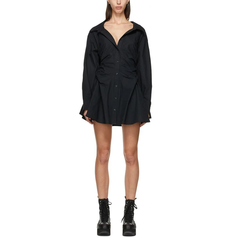 Simple solid color shirt dress, 2021NEW early autumn lapel single-breasted back pleated slim-fit commuter long-sleeved dress
Simple solid color shirt dress, 2021NEW early autumn lapel single-breasted back pleated slim-fit commuter long-sleeved dress