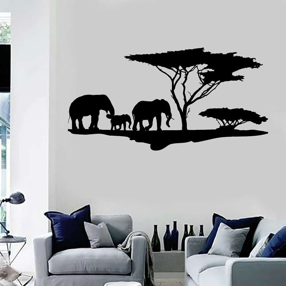 

Vinyl Wall Decal African Nature Elephants Family Africa Tree Stickers Home Decoration Living Room Kids Wall Sticker Nursery A245