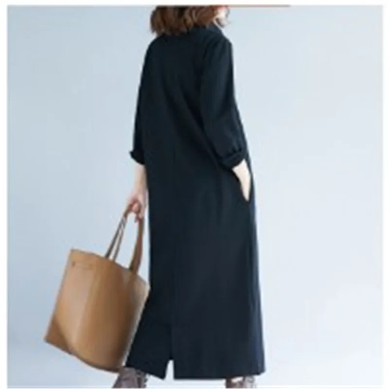 Plus-size women's long, knee-length, high-necked dress autumn winter straight draping
Plus-size women's long, knee-length, high-necked dress autumn winter straight draping