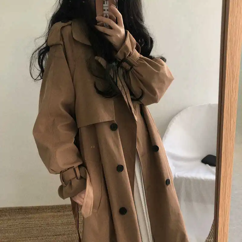 Spring Women Trench Coat Casual Women's Long Outerwear Loose Overcoat With Belt Winter Fashion Double-breasted Windbreaker Black
Spring Women Trench Coat Casual Women's Long Outerwear Loose Overcoat With Belt Winter Fashion Double-breasted Windbreaker Black