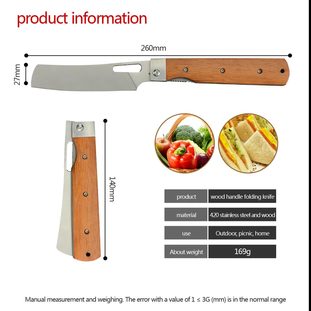 5.5Inch Folding Kitchen Knife Outdoor Vegetable Knife Convenient Pocket Picnic Tool Knife Petty Knife Japan Color Wood Handle
5.5Inch Folding Kitchen Knife Outdoor Vegetable Knife Convenient Pocket Picnic Tool Knife Petty Knife Japan Color Wood Handle