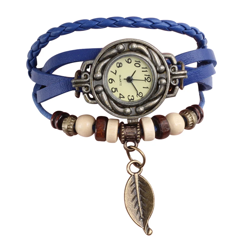 Женские наручные часы из натуральной кожи разноцветные винтажные кварцевые с
