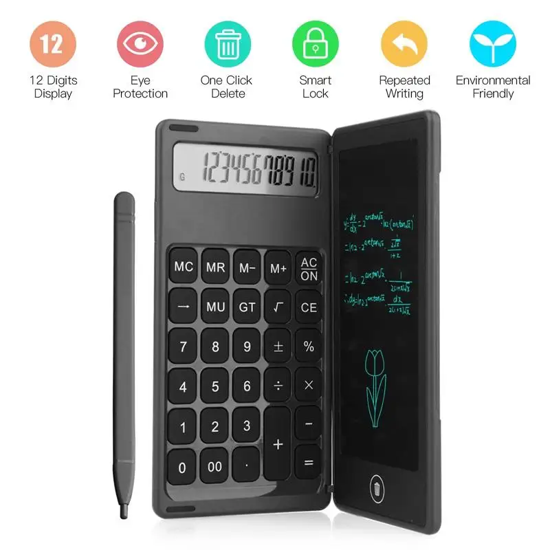 New Foldable Calculator & 6 Inch LCD Writing Tablet Digital Drawing Pad Digits Display with Stylus Pen Erase Button Lock
New Foldable Calculator & 6 Inch LCD Writing Tablet Digital Drawing Pad Digits Display with Stylus Pen Erase Button Lock