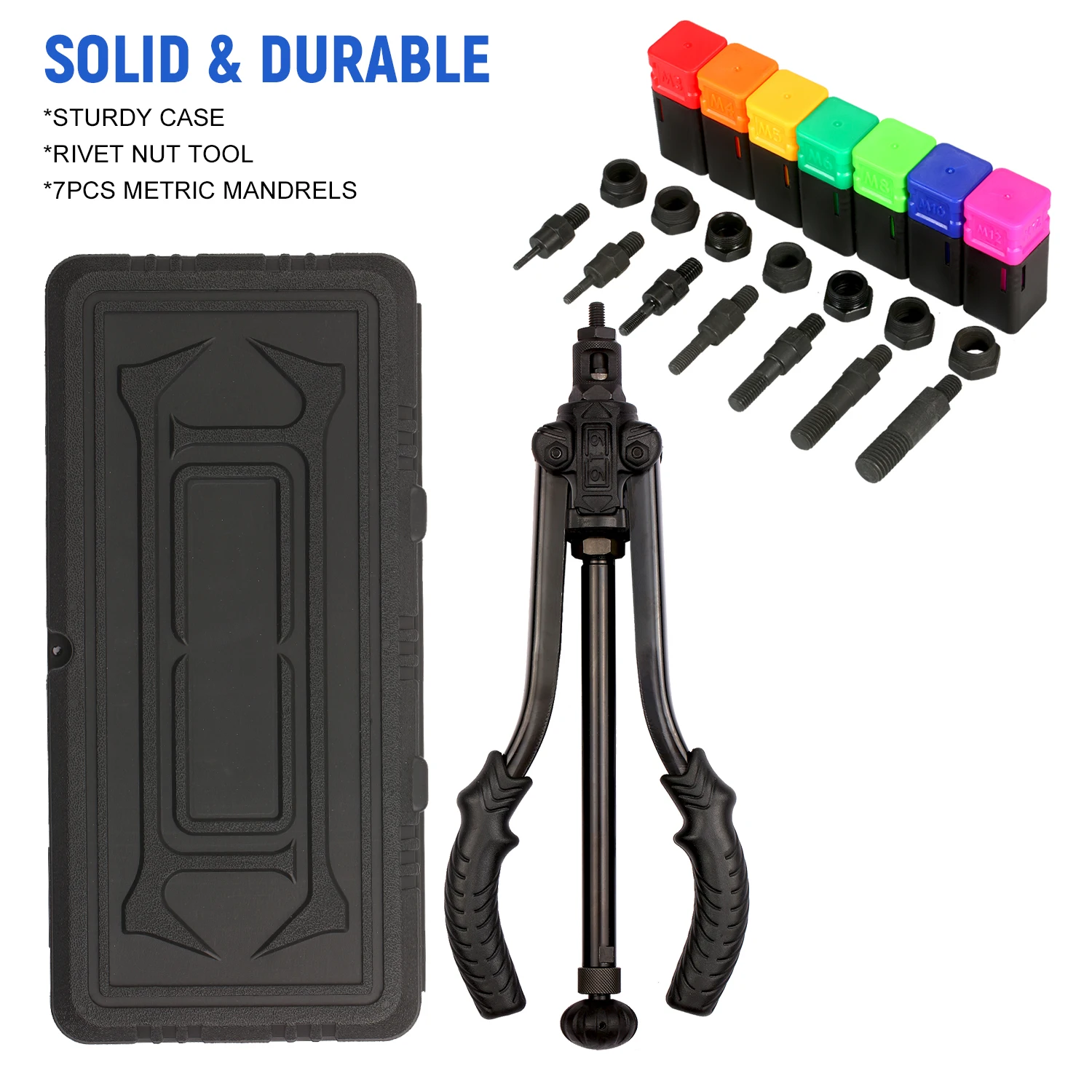 Rivet Nut Tool 14in Auto Pumping Rod Rivet Setter Kit with 7Pcs Metric Mandrels M3 M4 M5 M6 M8 M10 M12 Installation kit
Rivet Nut Tool 14in Auto Pumping Rod Rivet Setter Kit with 7Pcs Metric Mandrels M3 M4 M5 M6 M8 M10 M12 Installation kit