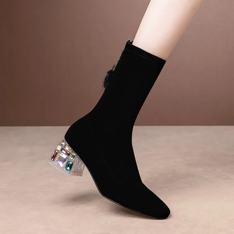 MLJUESE 2021 women Mid-Calf boots Flock Winter short plush Square Toe Crystal High heels female boots size 39
MLJUESE 2021 women Mid-Calf boots Flock Winter short plush Square Toe Crystal High heels female boots size 39