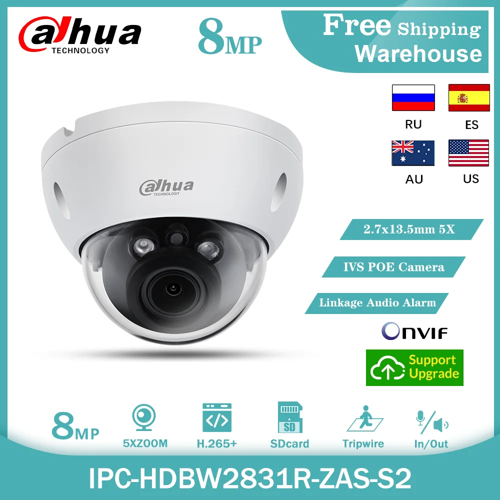 

Dahua 8MP IP Camera 4K IPC-HDBW2831R-ZAS-S2 5X Zoom H265+ POE SD Card Outdoor CCTV Starlight Security Video Dome Camera