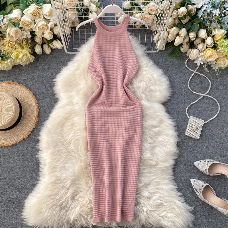 Knitted Dress 2021 Women Simple Summer Solid Party Dresses Sexy Off Shoulder Halter Collar Slim Mid-calf Dress Vestidos Mujer
Knitted Dress 2021 Women Simple Summer Solid Party Dresses Sexy Off Shoulder Halter Collar Slim Mid-calf Dress Vestidos Mujer