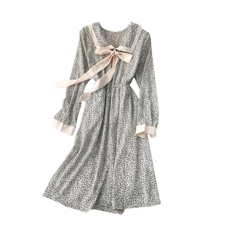 Doll Collar Floral Long-sleeved Dress Spring and Autumn New Chiffon Lace-up Waist Slimming Mid-length Skirt UK206
Doll Collar Floral Long-sleeved Dress Spring and Autumn New Chiffon Lace-up Waist Slimming Mid-length Skirt UK206