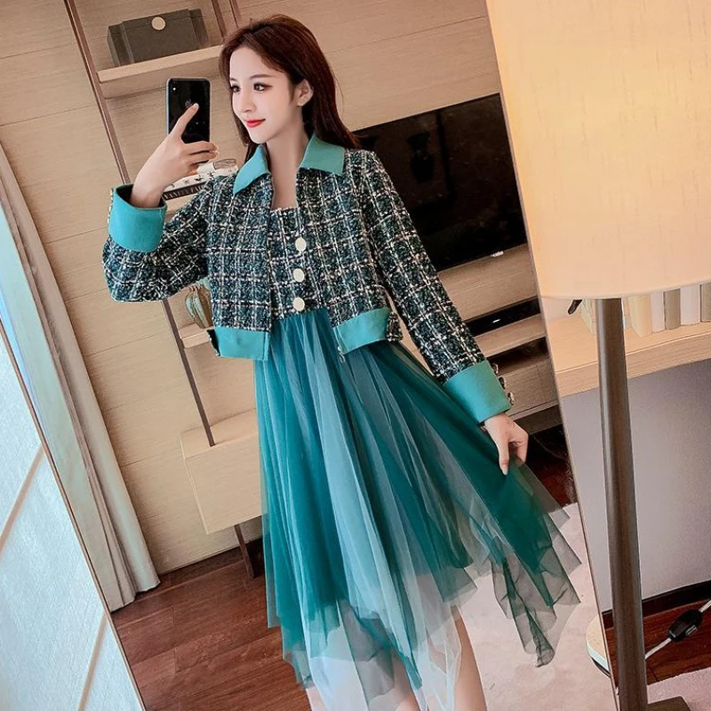 plus size 4xl green/black plaid tweed short crop jacket+suspender tweed wool patchwork mesh dress women winter 2 piece set
plus size 4xl green/black plaid tweed short crop jacket+suspender tweed wool patchwork mesh dress women winter 2 piece set