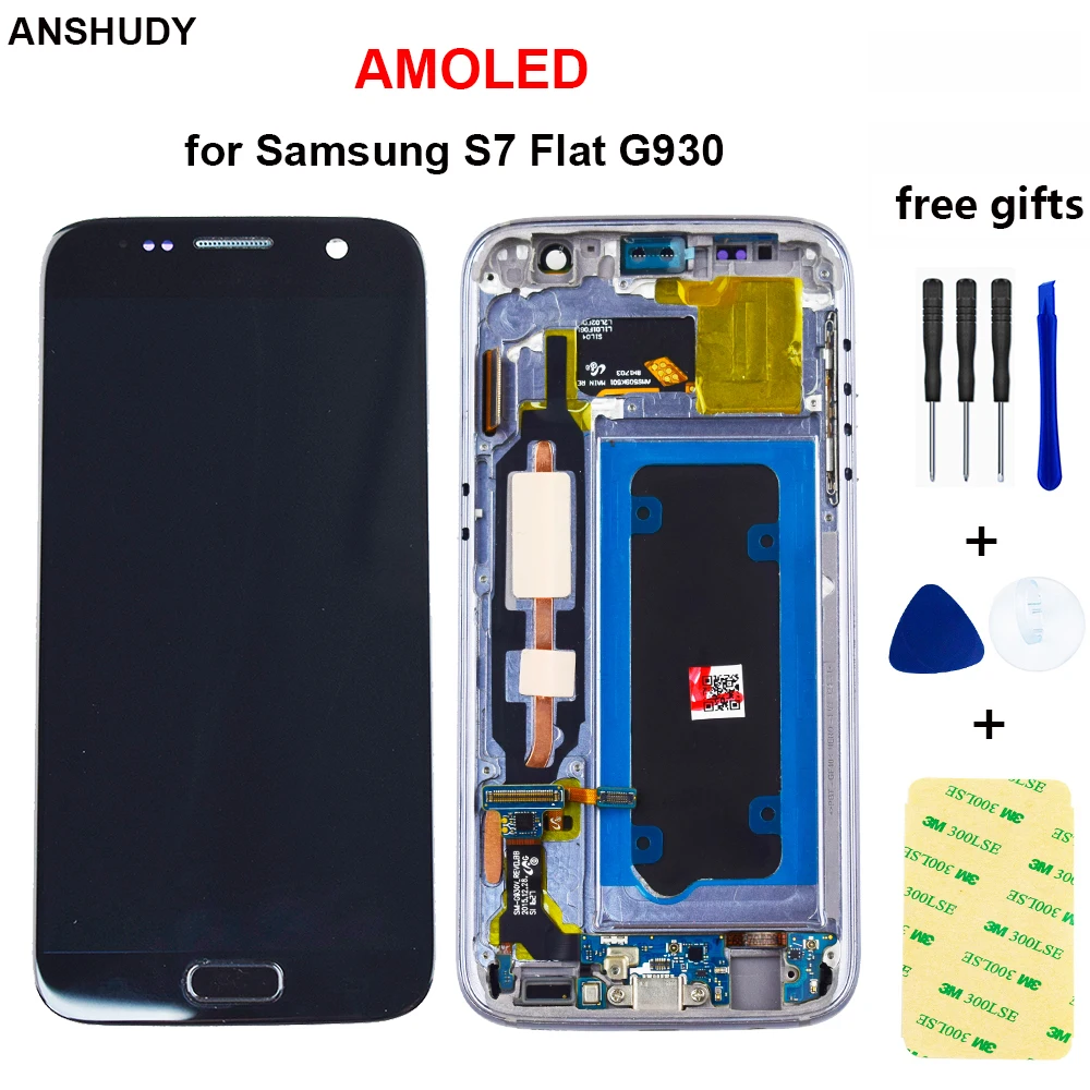 5 1 ''AMOLED для SAMSUNG Galaxy S7 плоский дисплей G930 G930F ЖК сенсорный экран дигитайзер с