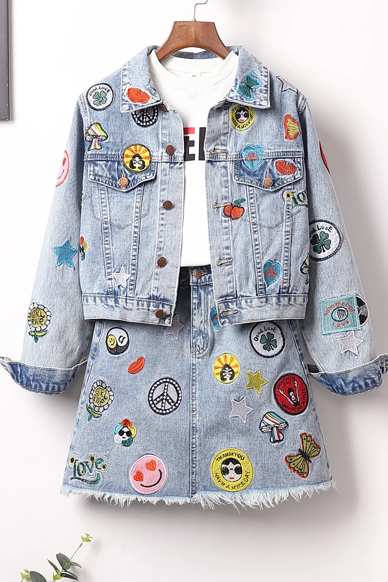 Fashion Denim Skirt Suit Women 2021 New Spring Embroidery Printed Jean Jacket High Waist Mini A-line Skirt Shorts Two-Piece Sets
Fashion Denim Skirt Suit Women 2021 New Spring Embroidery Printed Jean Jacket High Waist Mini A-line Skirt Shorts Two-Piece Sets